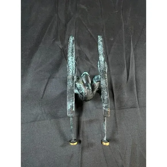 VTG Whimsical Solid Brass Frog Sculpture Figurine, Ski figurine, Ski lodge decor